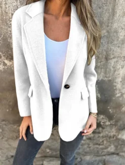Women's Blazer V Neck Buttons Plain Comfortable Fashion Regular Fit Outerwear Long Sleeve Winter Black S