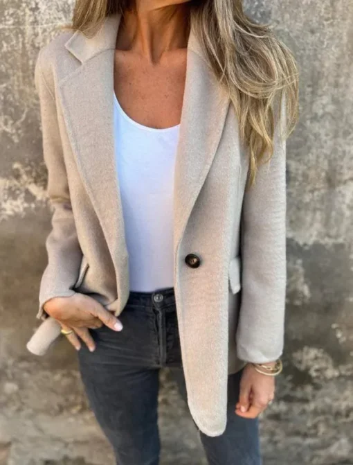 Women's Blazer V Neck Buttons Plain Comfortable Fashion Regular Fit Outerwear Long Sleeve Winter Black S