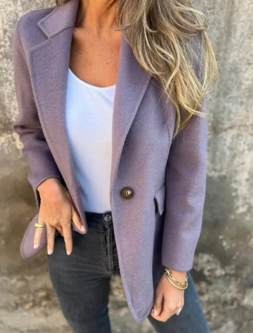 Women's Blazer V Neck Buttons Plain Comfortable Fashion Regular Fit Outerwear Long Sleeve Winter Black S