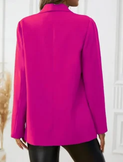 Women's Blazer Warm Breathable Pocket OL Style Casual Plain Formal Office Work Open Front Regular Turndown Regular Fit Long Sleeve Outerwear Black Fuchsia Summer Spring