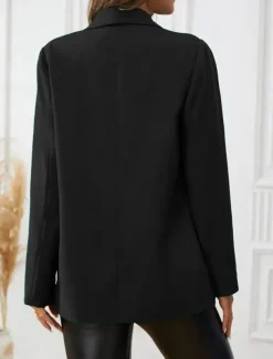 Women's Blazer Warm Breathable Pocket OL Style Casual Plain Formal Office Work Open Front Regular Turndown Regular Fit Long Sleeve Outerwear Black Fuchsia Summer Spring