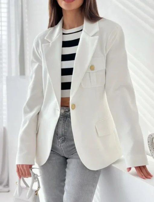 Women's Blazer Work Button Solid Color Casual / Daily Stylish Regular Fit Outerwear Long Sleeve Winter Black S