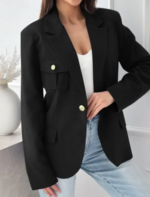 Women's Blazer Work Button Solid Color Casual / Daily Stylish Regular Fit Outerwear Long Sleeve Winter Black S