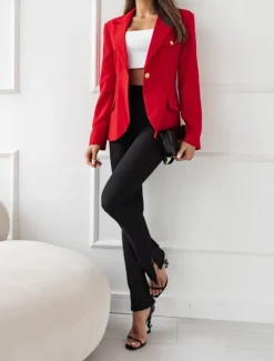 Women's Blazer Work Button Solid Color Casual / Daily Stylish Regular Fit Outerwear Long Sleeve Winter Black S