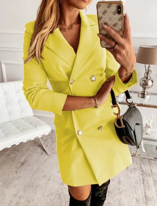 Women's Blazer Work Button Solid Color Breathable OL Style Regular Fit Outerwear Long Sleeve Fall Yellow S