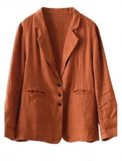 Women's Blazer Work Button Solid Color Breathable OL Style Regular Fit Outerwear Long Sleeve Fall Orange M