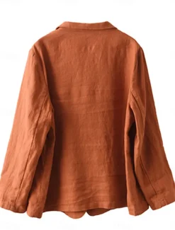 Women's Blazer Work Button Solid Color Breathable OL Style Regular Fit Outerwear Long Sleeve Fall Orange M