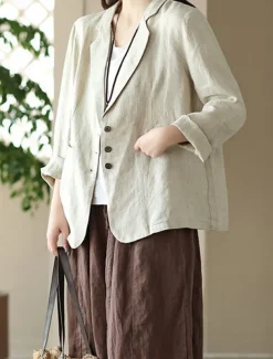 Women's Blazer Work Button Solid Color Breathable OL Style Regular Fit Outerwear Long Sleeve Fall Orange M