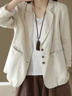 Women's Blazer Work Button Solid Color Breathable OL Style Regular Fit Outerwear Long Sleeve Fall Orange M