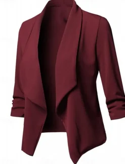 Women's Blazer Work Oversized Solid Color Breathable OL Style Regular Fit Outerwear Long Sleeve Fall Pink S