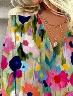 Women's Blouse Button Down Floral Graphic Stylish Beach Short Sleeve V Neck Regular Tops Daily Print Rainbow Summer Spring