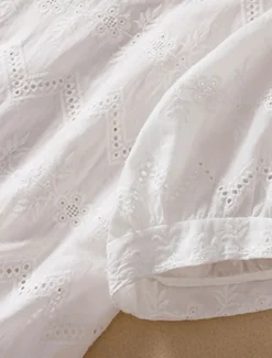 Women's Blouse Cotton Linen Shirts Solid Color Stylish Casual Short Sleeve Crew Neck Regular Tops Daily Holiday Going out Hollow Out White Orange Green Summer Spring