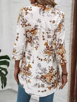 Women's Blouse Dressy Tops Floral Stylish Half Sleeve V Neck Daily Print White Summer