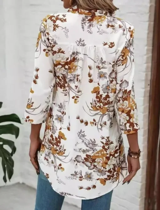 Women's Blouse Dressy Tops Floral Stylish Half Sleeve V Neck Daily Print White Summer