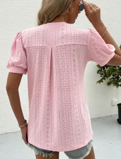 Women's Blouse Elegant Bohemia Short Sleeve Crew Neck Vacation Daily Going out Knotted White Pink Army Green Green Summer