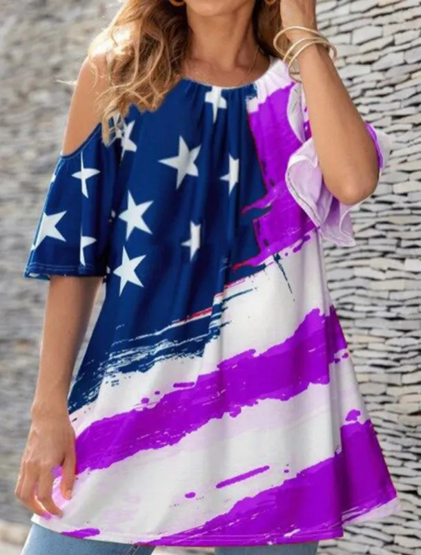 Women's Blouse Flag Vintage Tropical Casual 3/4 Length Sleeve Crew Neck Regular Tops Daily Print Black Blue Purple Summer