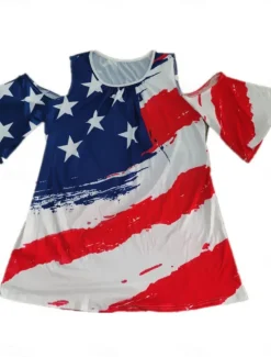 Women's Blouse Flag Vintage Tropical Casual 3/4 Length Sleeve Crew Neck Regular Tops Daily Print Black Blue Purple Summer