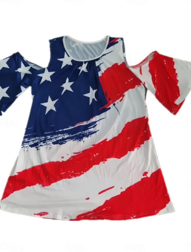 Women's Blouse Flag Vintage Tropical Casual 3/4 Length Sleeve Crew Neck Regular Tops Daily Print Black Blue Purple Summer