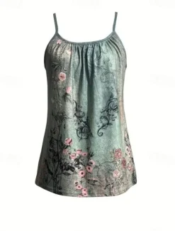 Women's Blouse Floral Graphic Bohemia Daily Hawaiian Sleeveless Strap Regular Tops Daily Print Backless Pink Blue Green Gray Summer Spring