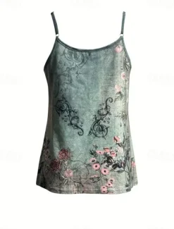 Women's Blouse Floral Graphic Bohemia Daily Hawaiian Sleeveless Strap Regular Tops Daily Print Backless Pink Blue Green Gray Summer Spring