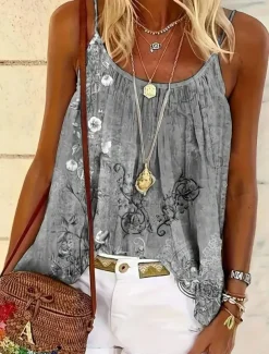 Women's Blouse Floral Graphic Bohemia Daily Hawaiian Sleeveless Strap Regular Tops Daily Print Backless Pink Blue Green Gray Summer Spring