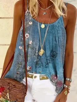 Women's Blouse Floral Graphic Bohemia Daily Hawaiian Sleeveless Strap Regular Tops Daily Print Backless Pink Blue Green Gray Summer Spring