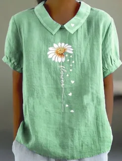 Women's Blouse Floral Graphic Vintage Tropical Stylish Short Sleeve Peter Pan Collar Regular Tops Work Daily Print Pink Blue Green Gray Summer Spring