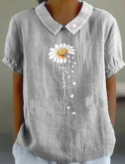 Women's Blouse Floral Graphic Vintage Tropical Stylish Short Sleeve Peter Pan Collar Regular Tops Work Daily Print Pink Blue Green Gray Summer Spring