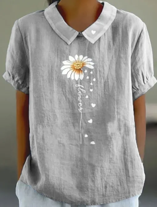 Women's Blouse Floral Graphic Vintage Tropical Stylish Short Sleeve Peter Pan Collar Regular Tops Work Daily Print Pink Blue Green Gray Summer Spring