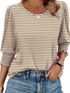 Women's Blouse Graphic Geometric Abstract Tropical Stylish Casual Long Sleeve Crew Neck Regular Tops Daily Print Black White Yellow Orange Green Summer Spring Fall