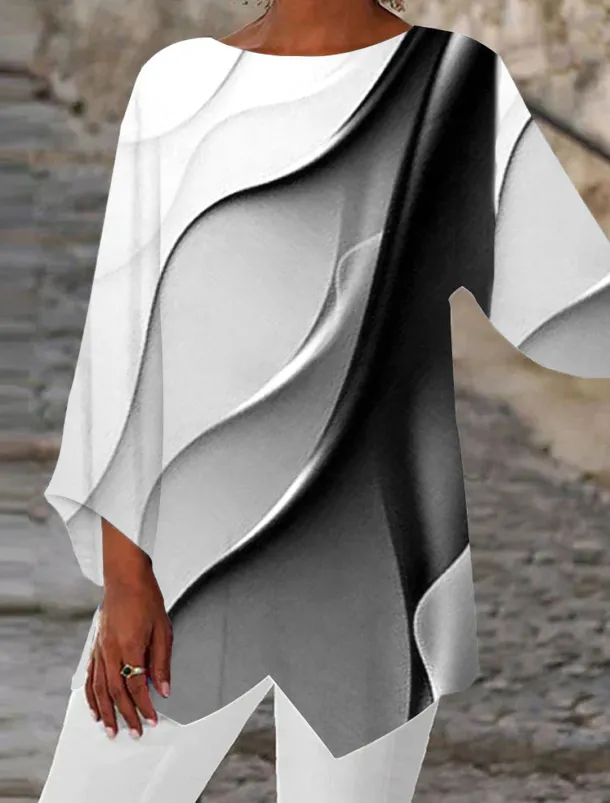 Women's Blouse Long Sleeve Asymmetrical Hem Tunic Top Chiffon Stylish Neon & Bright Ombre Print Asymmetric Hem Long Tops Round Neck Casual Daily Pink Purple Orange Green Gray Spring Fall