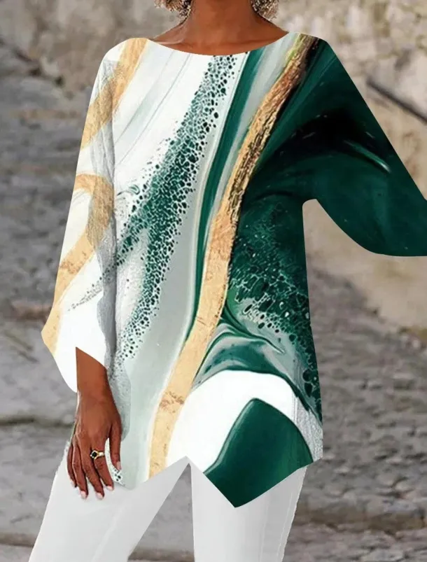 Women's Blouse Long Sleeve Asymmetrical Hem Chiffon Basic Floral Print Regular Tops Round Neck Casual Daily Green Spring Fall