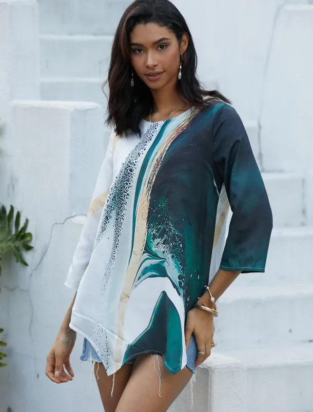 Women's Blouse Long Sleeve Asymmetrical Hem Chiffon Basic Floral Print Regular Tops Round Neck Casual Daily Green Spring Fall