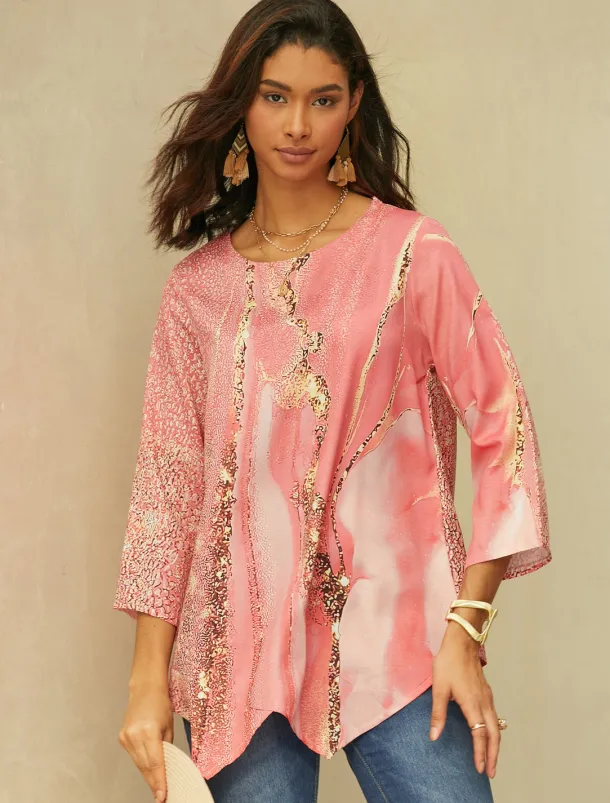 Women's Blouse Long Sleeve Asymmetrical Hem Chiffon Daily Basic Neon & Bright Abstract Print Long Tops Round Neck Casual Light Green Pink Blue Green Beige Fall & Winter