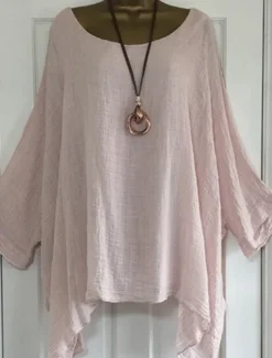 Women's Blouse Plain Basic Casual Linen Like 3/4 Length Sleeve Boat Neck Regular Tops Daily White Pink Red Gray Summer