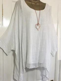 Women's Blouse Plain Basic Casual Linen Like 3/4 Length Sleeve Boat Neck Regular Tops Daily White Pink Red Gray Summer