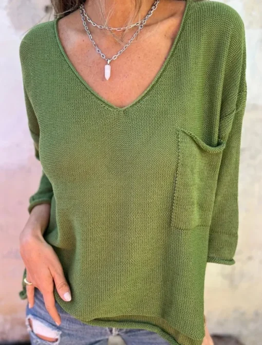 Women's Blouse Solid Color Stylish Casual Long Sleeve V Neck Regular Tops Daily Linen Like Buttons Pocket Black White Pink Green Khaki Summer Spring