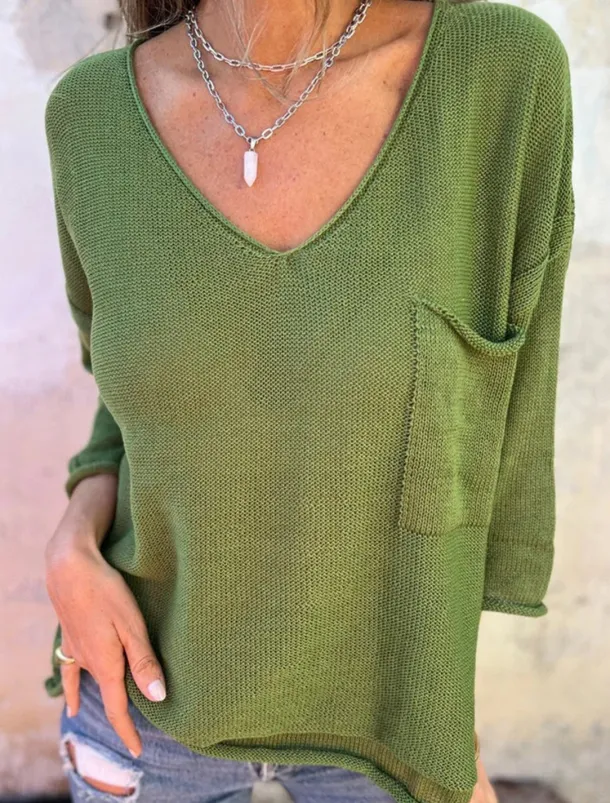 Women's Blouse Solid Color Stylish Casual Long Sleeve V Neck Regular Tops Daily Linen Like Buttons Pocket Black White Pink Green Khaki Summer Spring