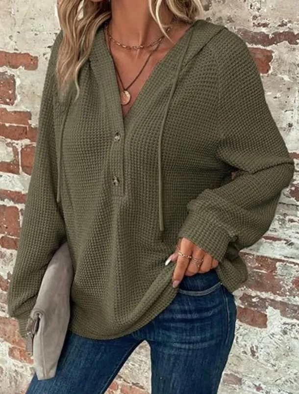 Women's Blouse Solid Color Stylish Casual Long Sleeve Hooded Regular Tops Daily Buttons Black Army Green Navy Blue Blue Brown Spring Fall Winter