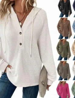 Women's Blouse Solid Color Stylish Casual Long Sleeve Hooded Regular Tops Daily Buttons Black Army Green Navy Blue Blue Brown Spring Fall Winter