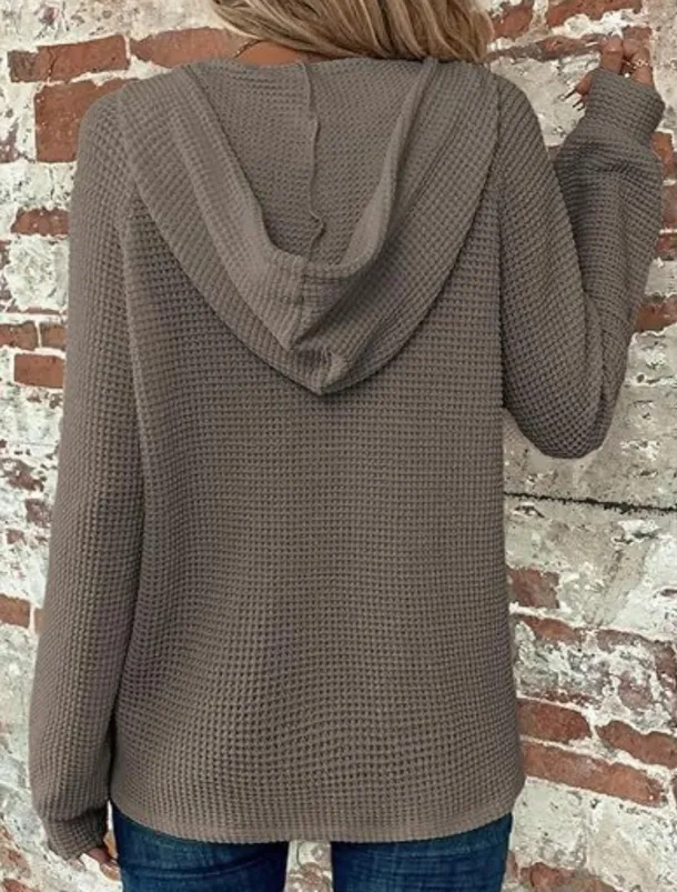 Women's Blouse Solid Color Stylish Casual Long Sleeve Hooded Regular Tops Daily Buttons Black Army Green Navy Blue Blue Brown Spring Fall Winter