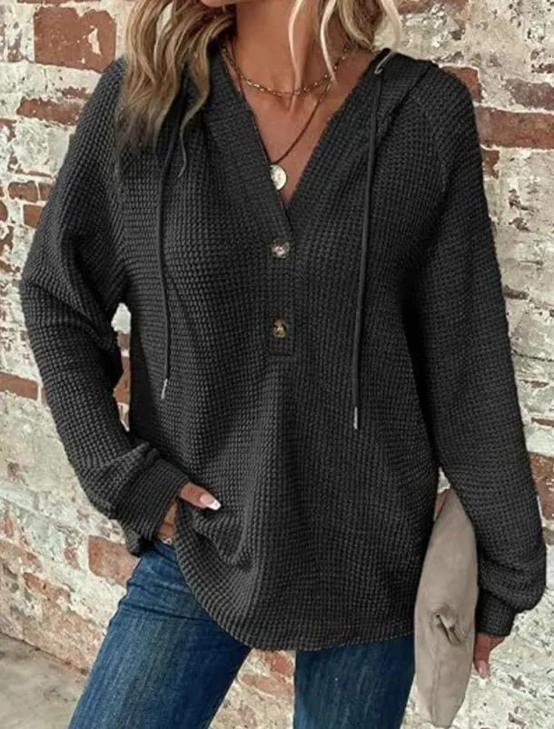 Women's Blouse Solid Color Stylish Casual Long Sleeve Hooded Regular Tops Daily Buttons Black Army Green Navy Blue Blue Brown Spring Fall Winter