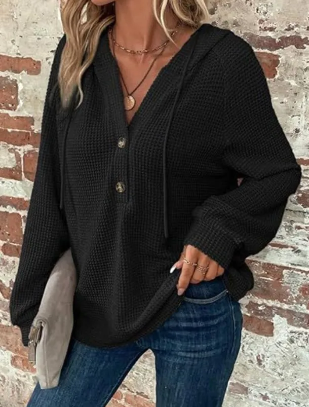 Women's Blouse Solid Color Stylish Casual Long Sleeve Hooded Regular Tops Daily Buttons Black Army Green Navy Blue Blue Brown Spring Fall Winter