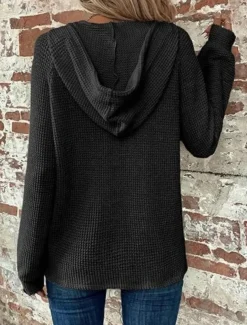 Women's Blouse Solid Color Stylish Casual Long Sleeve Hooded Regular Tops Daily Buttons Black Army Green Navy Blue Blue Brown Spring Fall Winter