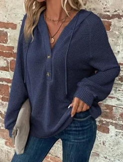 Women's Blouse Solid Color Stylish Casual Long Sleeve Hooded Regular Tops Daily Buttons Black Army Green Navy Blue Blue Brown Spring Fall Winter