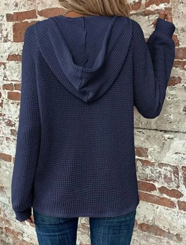 Women's Blouse Solid Color Stylish Casual Long Sleeve Hooded Regular Tops Daily Buttons Black Army Green Navy Blue Blue Brown Spring Fall Winter