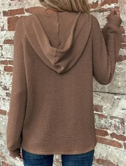 Women's Blouse Solid Color Stylish Casual Long Sleeve Hooded Regular Tops Daily Buttons Black Army Green Navy Blue Blue Brown Spring Fall Winter