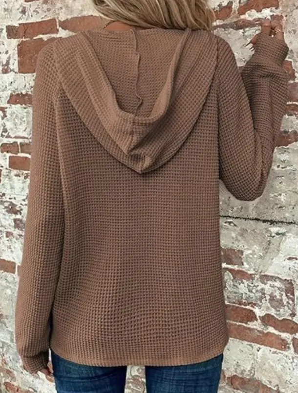 Women's Blouse Solid Color Stylish Casual Long Sleeve Hooded Regular Tops Daily Buttons Black Army Green Navy Blue Blue Brown Spring Fall Winter