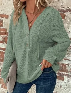 Women's Blouse Solid Color Stylish Casual Long Sleeve Hooded Regular Tops Daily Buttons Black Army Green Navy Blue Blue Brown Spring Fall Winter