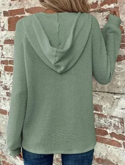 Women's Blouse Solid Color Stylish Casual Long Sleeve Hooded Regular Tops Daily Buttons Black Army Green Navy Blue Blue Brown Spring Fall Winter